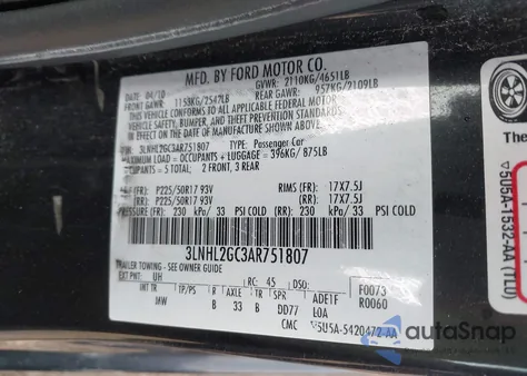 2010 Lincoln Mkz z USA, uszkodzony, nr VIN 3LNHL2GC3AR751807